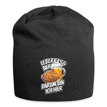 Leberkas & Bier darum bin ich hier - Spruch - Jersey-Beanie - Schwarz - Vorne