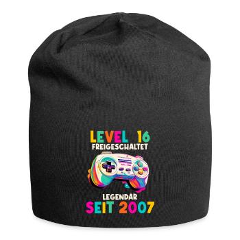 2007 Level 16 Jahre Gaming 16er 16 Geburtstag - Jersey-Beanie - Schwarz - Vorne