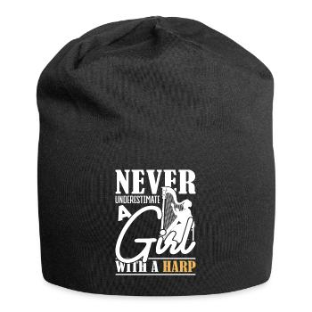 Never Underestimate a Girl with a Harp Harfe - Jersey Beanie - black - Front