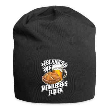 Leberkas + Bier - Fast Food - Spruch - Jersey-Beanie - Schwarz - Vorne