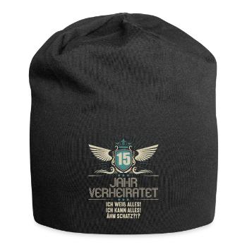 15 Jahr verheiratet weiß alles 15.Hochzeitstag - Jersey-Beanie - Schwarz - Vorne