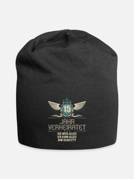 15 Jahr verheiratet weiß alles 15.Hochzeitstag - Jersey-Beanie - Schwarz