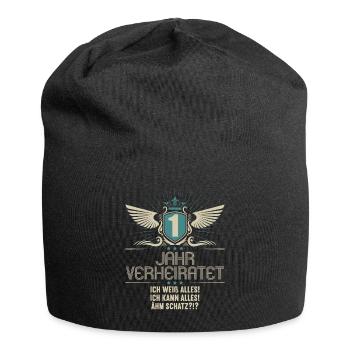 1 Jahr verheiratet weiß alles 1.Hochzeitstag - Jersey-Beanie - Schwarz - Vorne