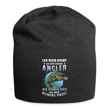 Angeln Tshirt Mann Fischer Rute Fischfang Fishing - Jersey-Beanie - Schwarz - Vorne