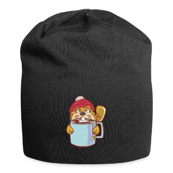 Beaver Teacup and Bobble Hat - Funny Beaver - Jersey Beanie - black - Front