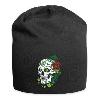 Sugar Bone Floral Shamrock Saint Patrick Day - Jersey Beanie - black - Front