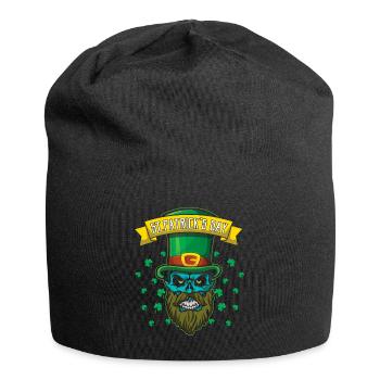 Knochenbärtiges irisches Kleeblatt Saint Patrick Tag - Jersey-Beanie - Schwarz - Vorne