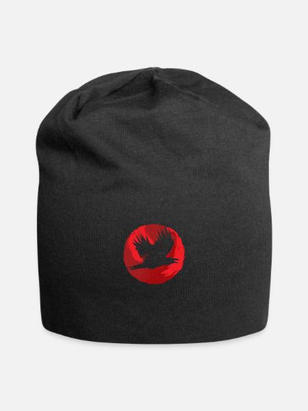 Gotischer Schädel-roter Mond-schwarze Krähe - Jersey-Beanie - Schwarz