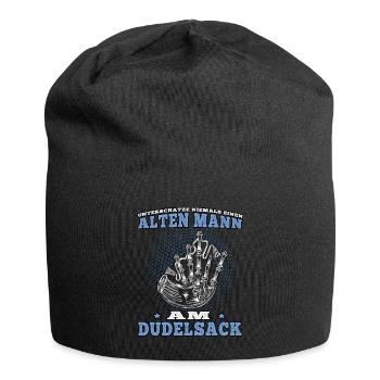 Alter Mann am Dudelsack schottische Sackpfeife - Jersey-Beanie - Schwarz - Vorne