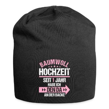 1 verheiratet Baumwoll Hochzeit 1.Hochzeitstag - Jersey-Beanie - Schwarz - Vorne