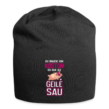 Karneval Kostüm coole geile Sau - Jersey-Beanie - Schwarz - Vorne