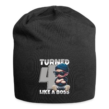 Baby 4. Geburtstag Junge Mädchen Like a Boss - Jersey-Beanie - Schwarz - Vorne