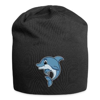Delfin Familie - Delfin mit Baby - Delfin Motiv - Jersey-Beanie - Schwarz - Vorne