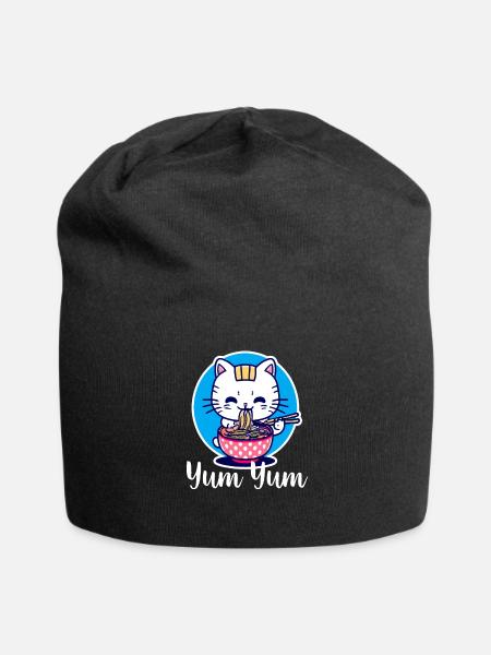 Cute Cat Eats Ramen - Anime - Manga - Bonnet en jersey - noir