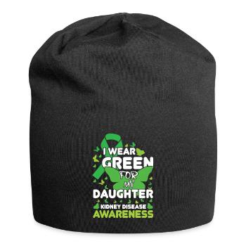 Je porte du vert pour la sensibilisation aux maladies rénales de ma fille - Bonnet en jersey - noir - Devant