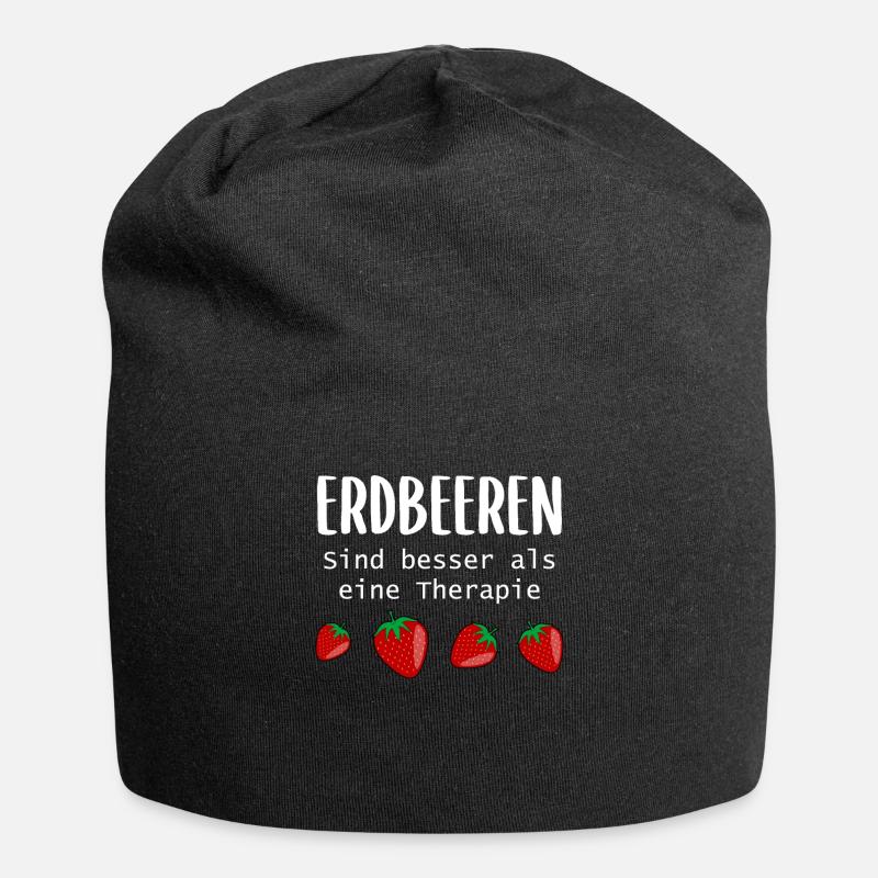 Erdbeeren Therapie Spruch Frucht Obst Geschenk - Jersey-Beanie - Schwarz