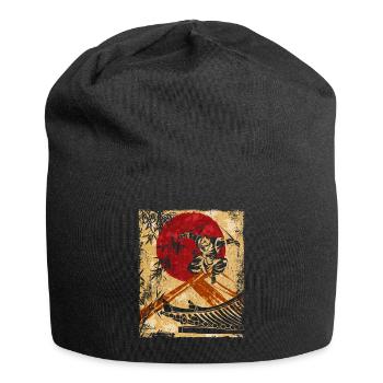 Ninja Japanese Art Vintage Fighter Retro - Jersey Beanie - black - Front