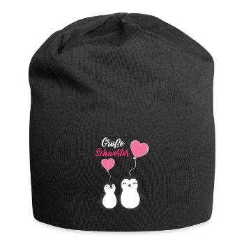 Große Schwester Pinguine Geschwister Regenbogen - Jersey-Beanie - Schwarz - Vorne