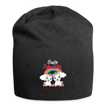 Große Schwester Einhorn Regenbogen Babyparty - Jersey-Beanie - Schwarz - Vorne