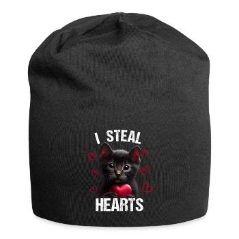 Je vole des cœurs chat - Bonnet en jersey - noir - Devant