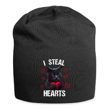Je vole des cœurs chat - Bonnet en jersey - noir - Devant
