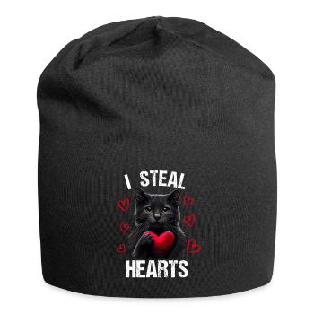 Je vole des cœurs chat - Bonnet en jersey - noir - Devant
