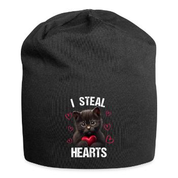 Je vole des cœurs chat - Bonnet en jersey - noir - Devant