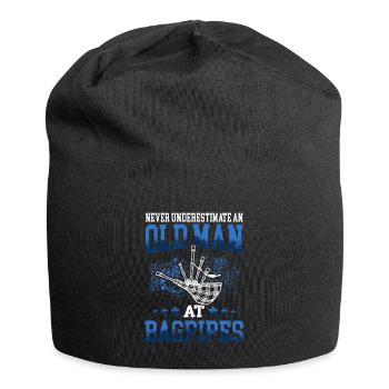 Alter Mann am Dudelsack schottische Sackpfeife - Jersey-Beanie - Schwarz - Vorne