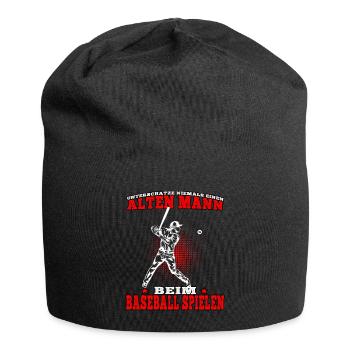 Alter Mann bei Baseball Baseballer Baseballspieler - Jersey-Beanie - Schwarz - Vorne