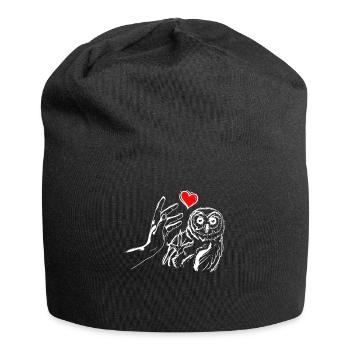 Owl Heart Holding Hands with Owl - Jersey Beanie - black - Front