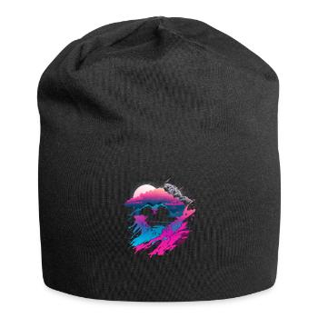 Vaporwave Abstrakte Landschaft Mond Baum - Jersey-Beanie - Schwarz - Vorne