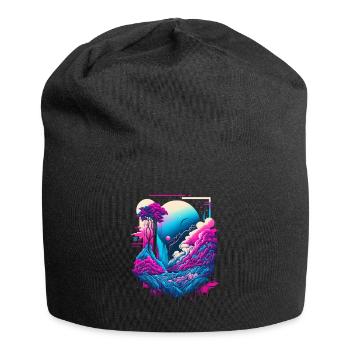 Vaporwave Abstrakte Landschaft Mond Baum - Jersey-Beanie - Schwarz - Vorne