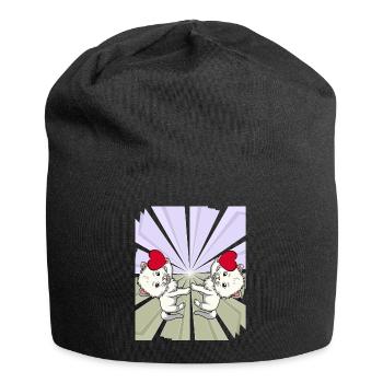 Herz Katzen Glückwunsch Gratulieren Geburtstag - Jersey-Beanie - Schwarz - Vorne