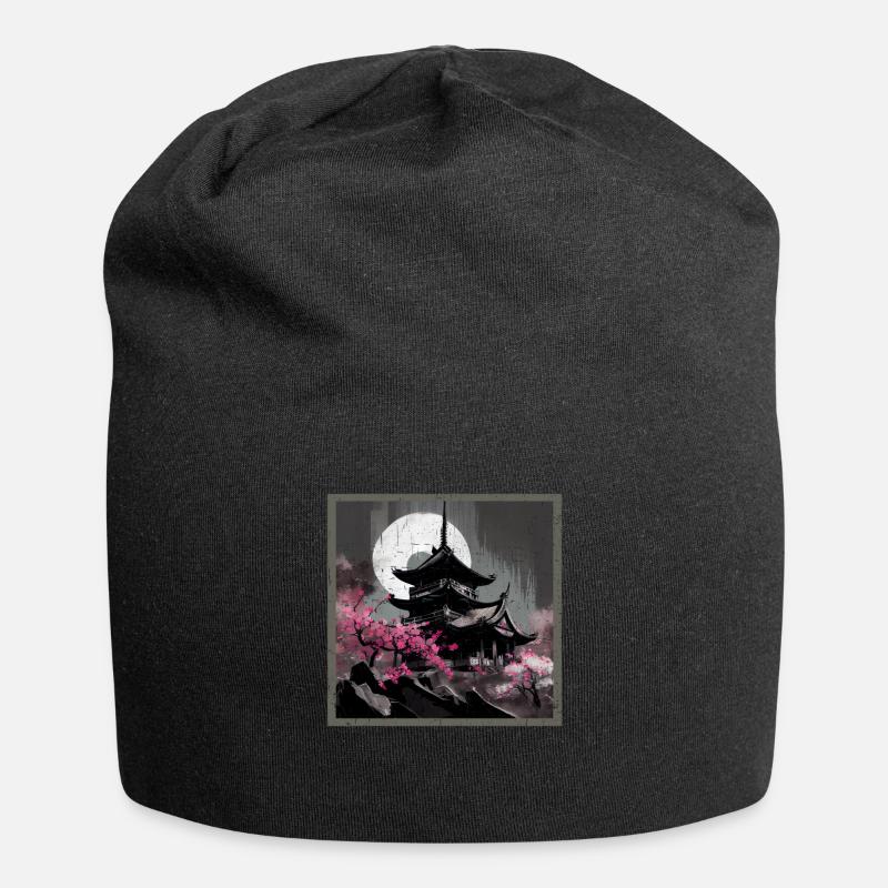 Temple japonais vintage des fleurs de cerisier Sakura - Bonnet en jersey - noir
