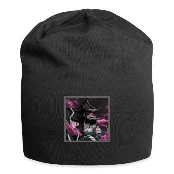 Vintage Japanese Sakura Cherry Blossom Temple - Jersey Beanie - black - Front