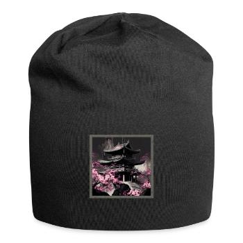 Vintage Japanese Sakura Cherry Blossom Temple - Jersey Beanie - black - Front