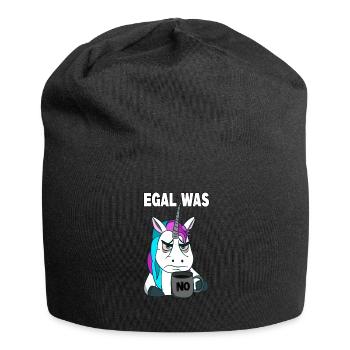 Egal was - no. Mürrisches lustiges Einhorn - Jersey-Beanie - Schwarz - Vorne