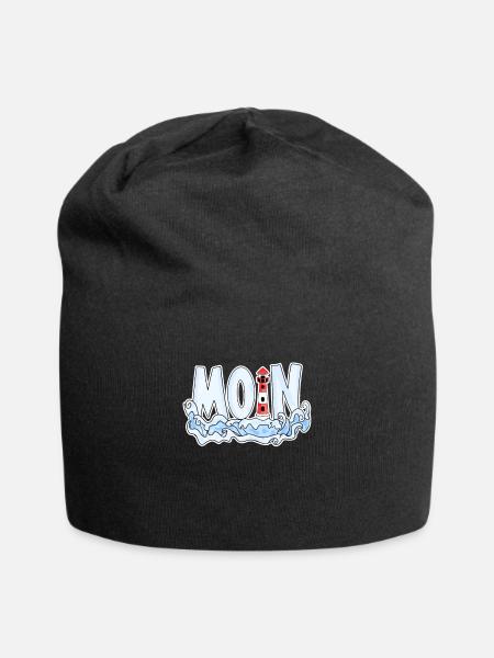 Plattdeutsch Moin Leuchtturm Küste See Meer - Jersey-Beanie - Schwarz