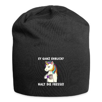 Sarkasmus Ey ganz ehrlich? Halt die Fresse - Jersey-Beanie - Schwarz - Vorne