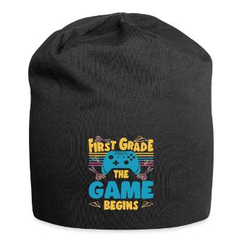 First Grade The Game Begins First Day of School - Jersey Beanie - black - Front
