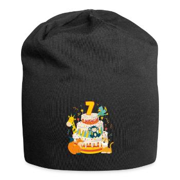 7th Birthday Cake Animals Party Gift 7 Years Old - Jersey-Beanie - Schwarz - Vorne