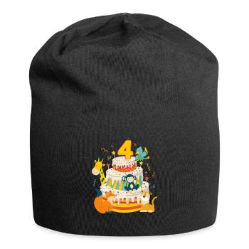 4th Birthday Cake Animals Party Gift 4 Years Old - Jersey-Beanie - Schwarz - Vorne