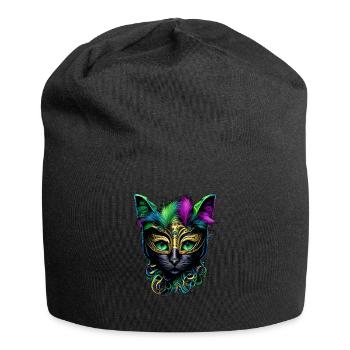 Mardi Gras Katze Narrenmaske Mardi Gras Katze - Jersey-Beanie - Schwarz - Vorne