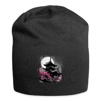 Vintage Japanese Sakura Cherry Blossom Temple - Jersey Beanie - black - Front