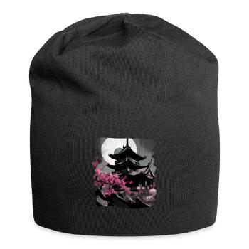 Vintage Japanische Sakura Kirschblüten Tempel - Jersey-Beanie - Schwarz - Vorne