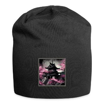 Vintage Japanese Sakura Cherry Blossom Temple - Jersey Beanie - black - Front