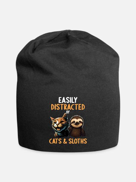 Leicht Ablenkbar durch Katzen Und Faultiere - Jersey-Beanie - Schwarz