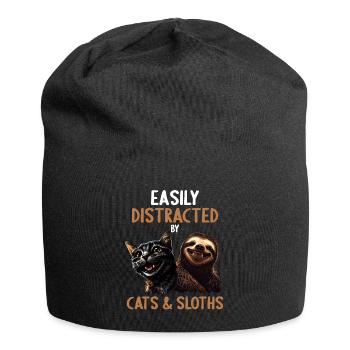 Facilement distrait par les chats et les paresseux - Bonnet en jersey - noir - Devant