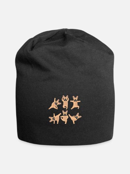 Yoga Französische Bulldogge - Jersey-Beanie - Schwarz