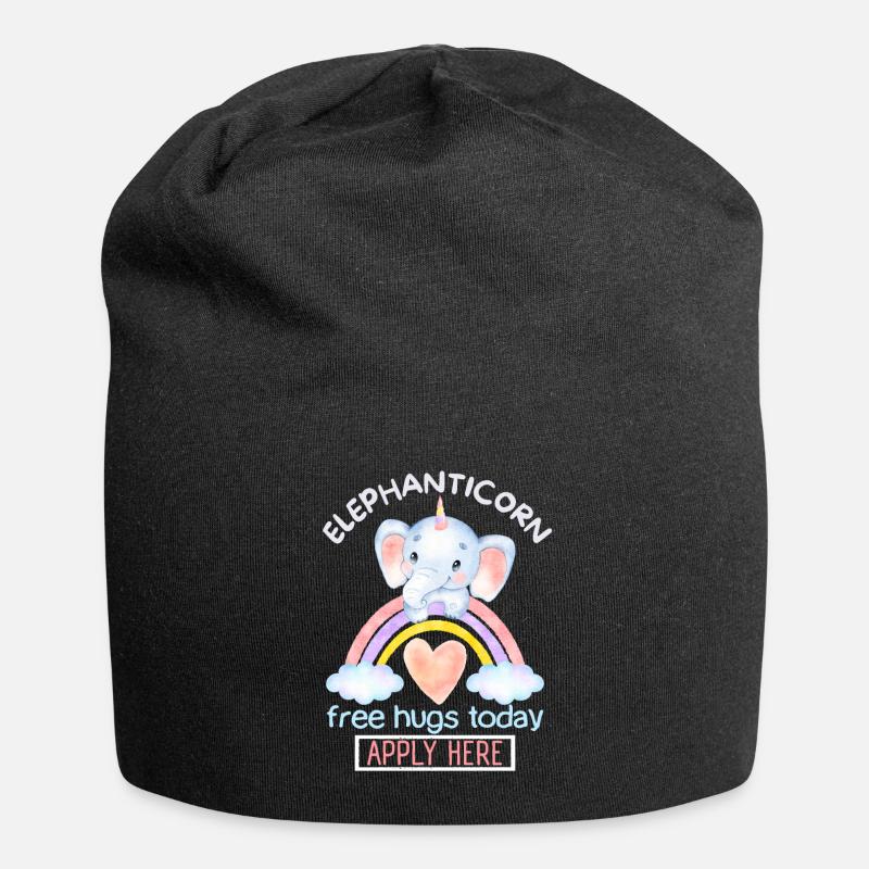 Elefant-Einhorn, Unicorn-Einhorn, Free-Hugs Spruch - Jersey-Beanie - Schwarz